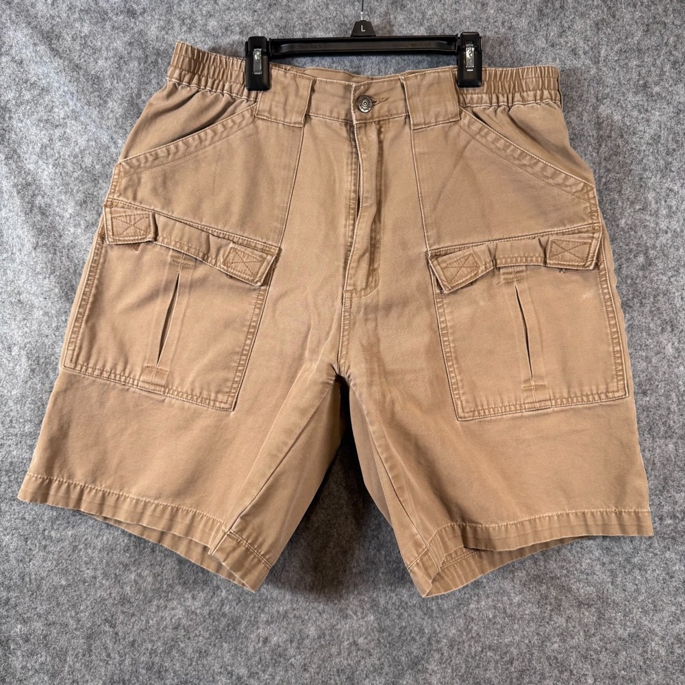 Cabelas 6-Pocket Hiker Shorts Mens 34 Khaki Tan Cotton Canvas Cargo Utility